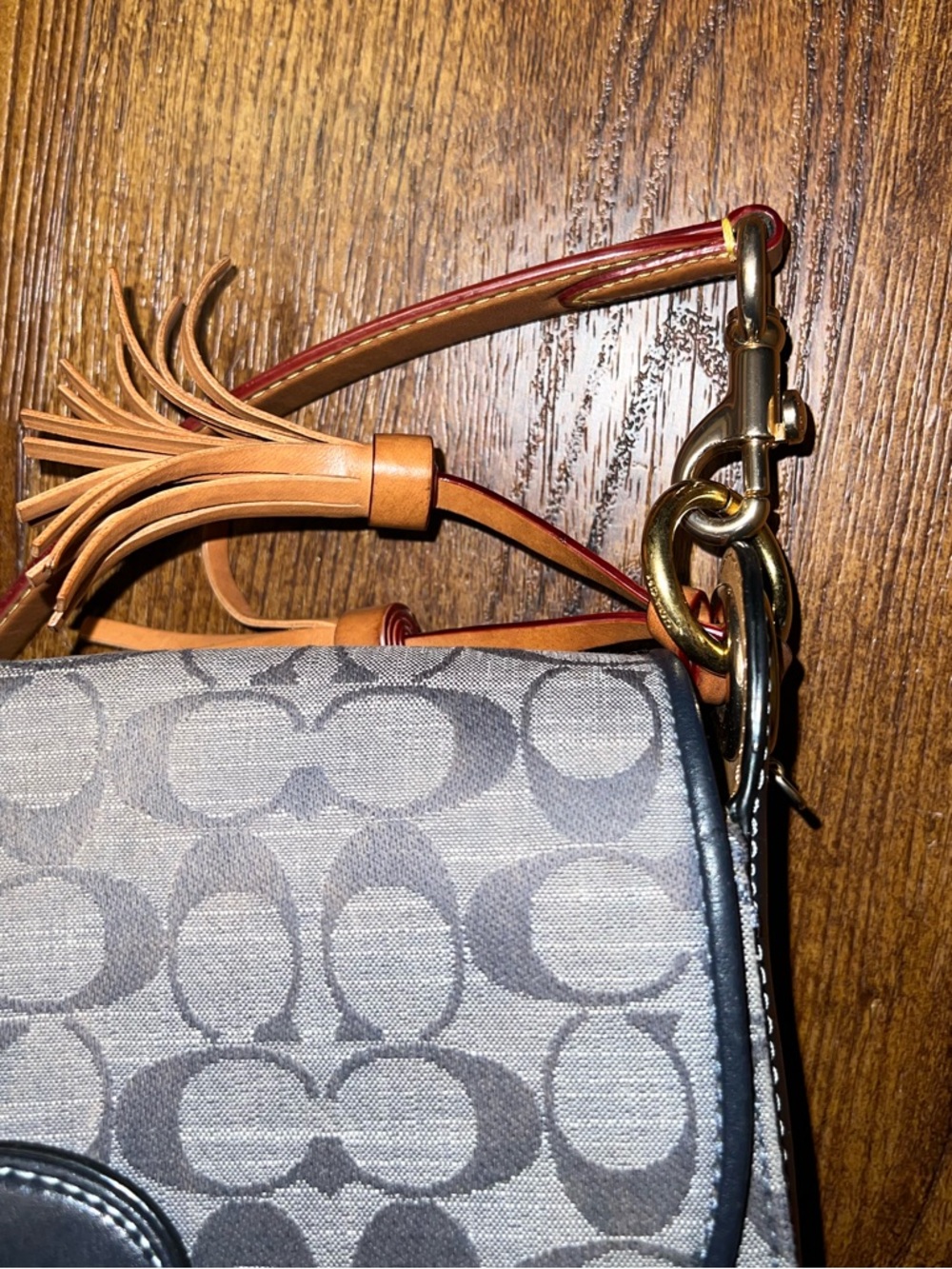 Coach Kleo 23 Navy Blue Canvas Brown Signature Chambray Shoulder Crossbody Bag - Picture 8 of 14